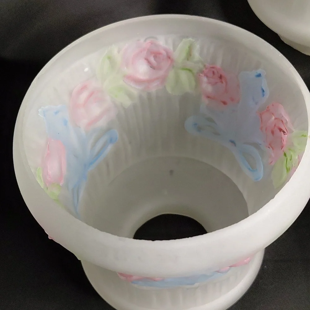 Vintage Penna Frosted Glass Reverse Painted Lightshades with Pastel Accents